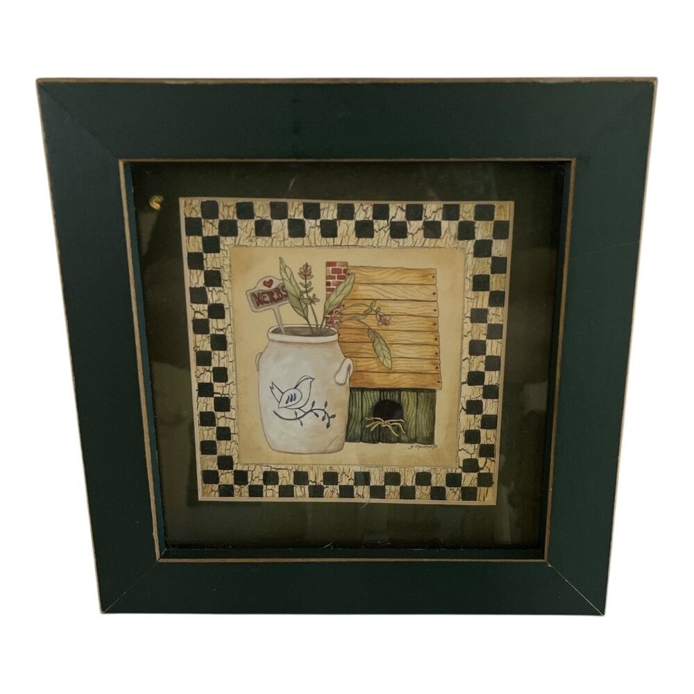 Jo Moulton “Birdhouse Kitchen” Framed Wall Art – Country Folk Style Print – 1999